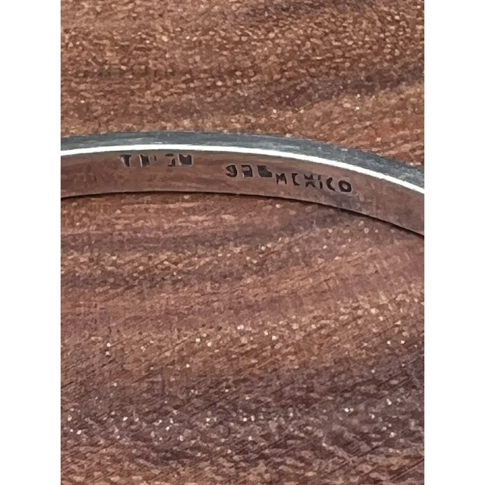 Vtg TAXCO Mexico Black Onyx Inlay Bangle Bracelet 925 Sterling Silver Hinged 24g